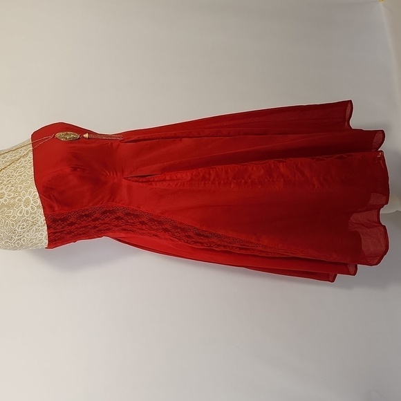 Moulinette Soeurs Anthropologie Women's Red Strapless A-Line Lace Trim Dress 4/6 - Picture 5 of 12